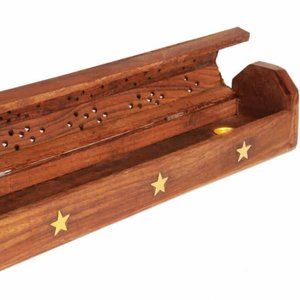 Wood Artisan Bohemian Handmade Handcarved Star Incense Chest Holder